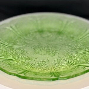 Uranium Glass Plate 7” - Jeanette Glass Co - Cherry Blossom Pattern