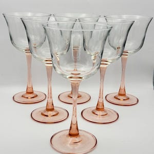 Cristal D&#39;Arques Durand Americana Roseby Flaired Water Goblet Wine Glasses blown glass drinkware  7&quot; Pink Stem France - set of 6