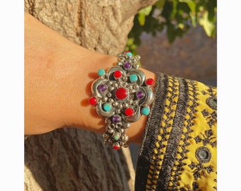 Silver Bracelet with Natural Stones / Hand Made / Boho Bracelet / Gypsy Jewelry / Ethnic Jewelry / Tribal Jewelry  / Hippie Jewelry /