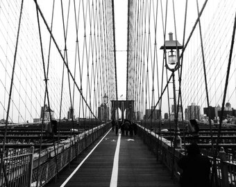 Pedestrian's view of the Brooklyn Bridge, New York City; black and white photograph; wall art; poster