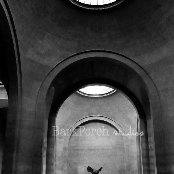 Winged Victory of Samothrace statue; Louvre Museum; Paris, France; Black and white photography; Travel photography; Wall art; Poster