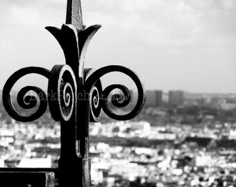 Black and White Paris Photography; Wall art; Montmartre; Spiral; Fleur-de-Lis; France Travel Photography; bedroom; living room; office