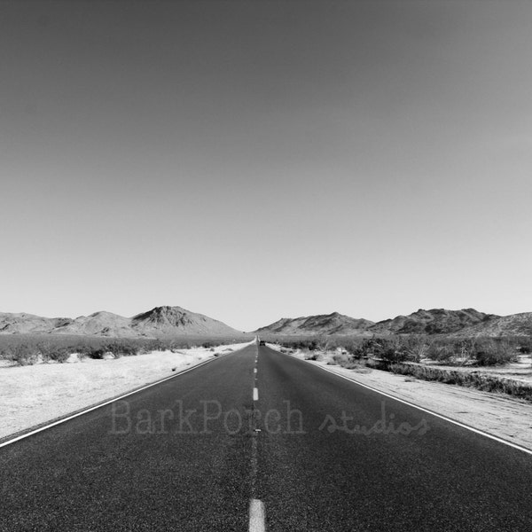 Highway to the mountains; Road to nowhere; Vanishing road; Black and white; San Bernardino, California; Big Bear Mountain; wall art; poster