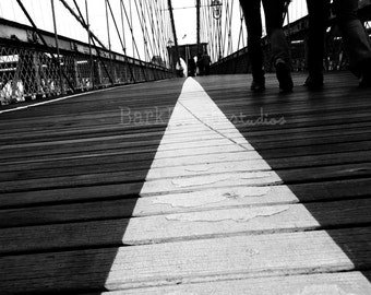 Close-up of meridian on Brooklyn Bridge; New York City; black and white photography