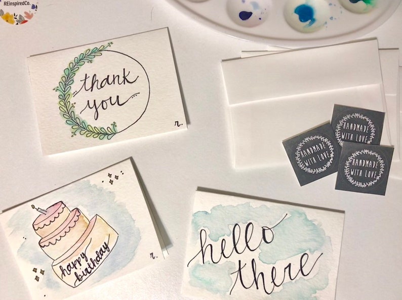 Hello Watercolor Greeting Cards ~Anytime Birthday /& Thank You~