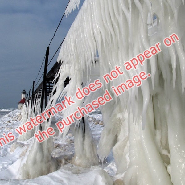 Image of Icy North Pier (St Joseph, MI) - To Be Downloaded For Printing