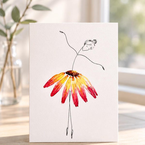 Dancing Flower Watercolor Painting Greeting Card