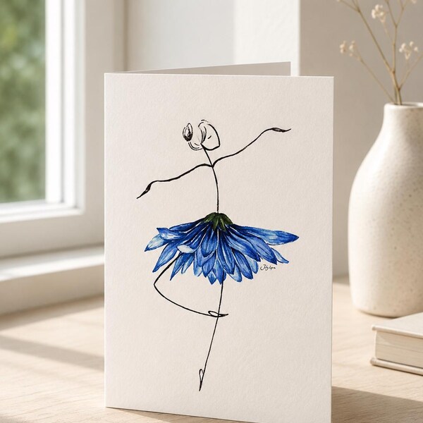 Dancing Flower Watercolor Painting Greeting Card
