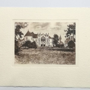 Stampa d'epoca del castello di Banffy su carta fatta a mano, Transilvania, Romania, vecchio edificio, rara stampa superiore, timbro a secco, regalo d'arte, architettura
