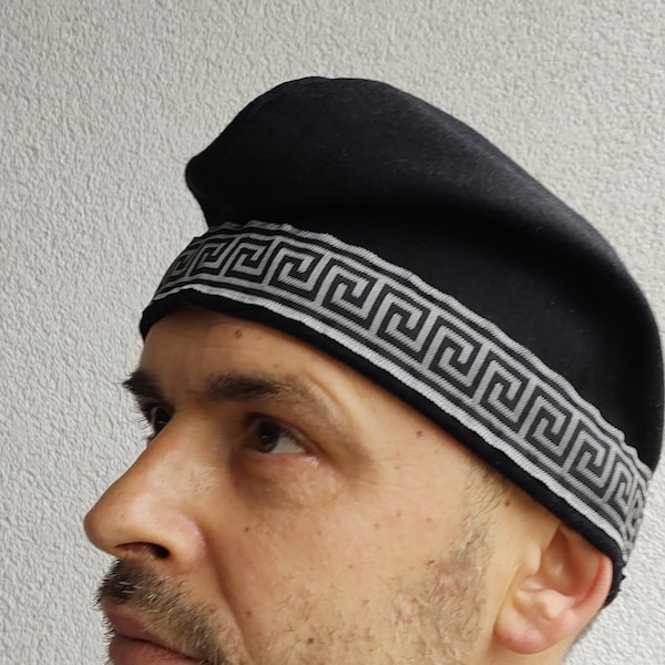 Phrygian / Dacian cap with thick decorative ribbon, handmade liberty cap, manumision black wool cap, ancient Dacia history Antiquity replica