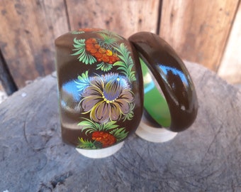 Petrykivka painting Flower bracelet for women  Wooden gift  Birthday gift  In stock