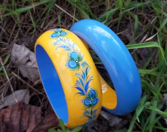 Ukrainian art bracelets Hand painted bracelets Wooden bracelets for women Wooden jewelry Gift for her