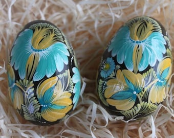 Set two eggs Easter eggs Pysanky eggs Wooden eggs Easter decor Hand painting eggs Petrykivka eggs Easter gift Best friend gift