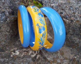 Ukrainian art set bracelets Hand painted bracelets Wooden bracelets for women Wooden jewelry Gift for her