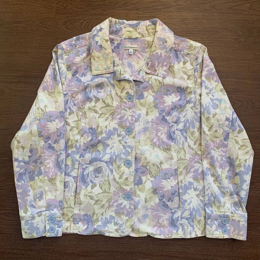 Floral Pastel Denim Jacket Pastel Croft and Barrow Jacket Women's L Etsy