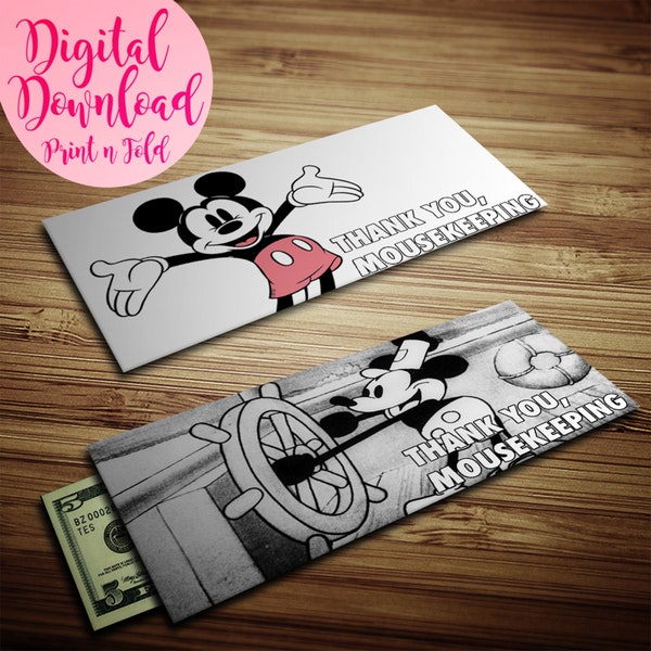 Afdrukbare Mousekeeping-enveloppen - Klassieke Mickey - Tip-enveloppen - Direct downloaden - A4 - US Letter