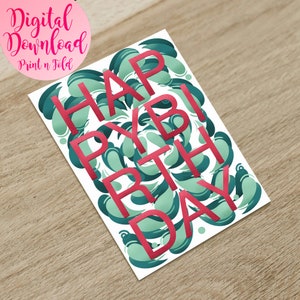 Alles Gute zum Geburtstag Swirl Grußkarte - Instant Download - 13 x 18