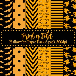 Printable Paper Pack Black Orange Digital Paper Hallowe&#39;en Pattern