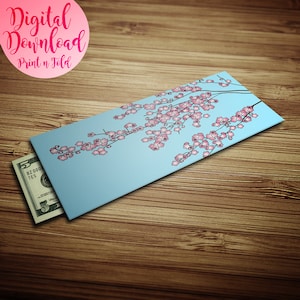 Kirschblüte Geschenk Umschlag - Blau - Sofort Download - Last Minute Geschenk - Printable