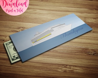 Cruise Ship Illustrated Printable Tip Envelope - Thankyou - Money Envelopes