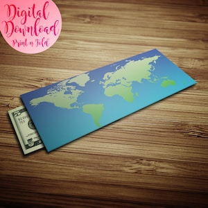 Weltkarte Geschenk Umschlag - Druckbar - Last Minute Geschenk - Print At Home