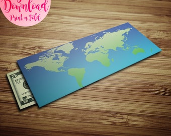 World Map Gift Envelope - Printable -  Last Minute Gift - Print At Home