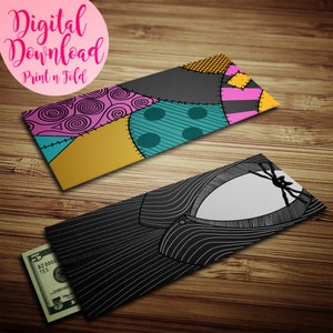 Sobres de dinero imprimibles - Trajes de Jack y Sally - Sobres de regalo