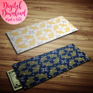 Midnight Paisley Pattern Printable Envelopes - Print At Home - Money Envelopes