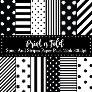 Printable Paper Pack Monochrome Digital Papers Black And White Spots And Stripes