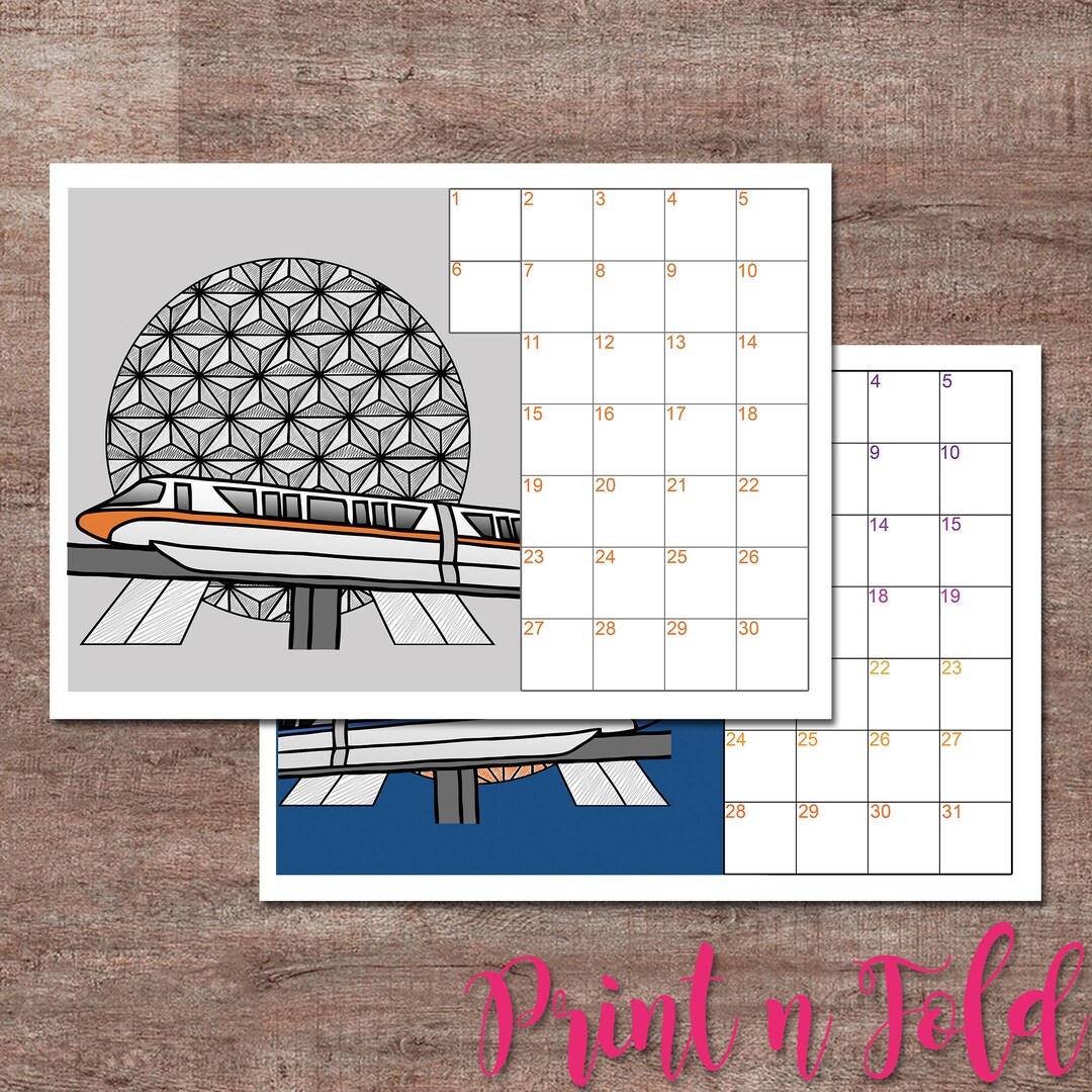Scribble Epcot Ball Printable Calendar Monorail Any Month Etsy