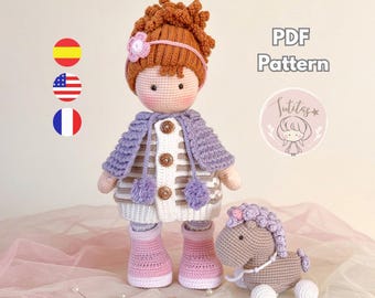 Catalina amigurumi crochet doll pattern, cute Unicorn includes! Instant download PDF  / English, French and Spanish