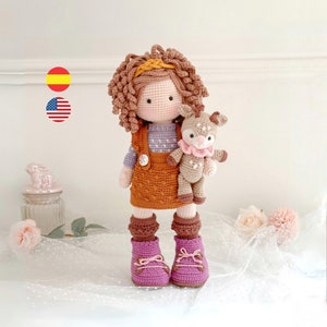 Alma doll amigurumi crochet pattern, deer included, PDF. / English and Spanish