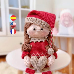 Häkel-Amigurumi-Weihnachtselfen-Muster, herunterladbares PDF von Dudú/ Englisch – Spanisch – Französisch