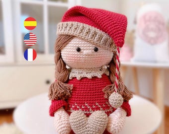 Christmas elf crochet pattern doll, instant download PDF / English, French and Spanish