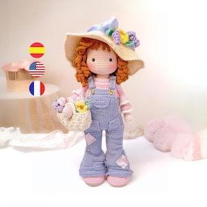 Lucy, romantic doll amigurumi crochet pattern, instant download PDF / English - Spanish and French