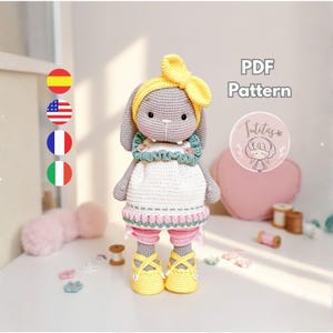 Olivia, Amigurumi-Hasen-Anleitung als herunterladbare PDF-Datei, Oster-Amigurumi-Hasen-Häkelanleitung / Englisch - Spanisch - Französisch - Italienisch