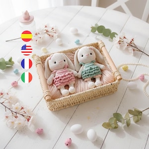 Pascuala the easter rabbit amigurumi crochet pattern, PDF.  / English, Español, Italian
