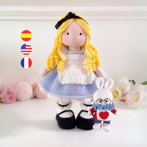 Alice in wondermand doll, amigurumi crochet pattern in PDF / English - Spanish - French