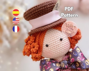 Mad Hatter Amigurumi crochet doll pattern PDF, Alice in Wonderland Inspired, Instant Download /English, French & Spanish