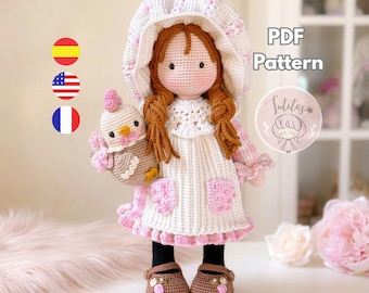 Sarah Kay inspirierte Puppenanleitung, Laias Amigurumi-Häkelanleitung, PDF-Sofortdownload / Spanisch, Englisch und Französisch