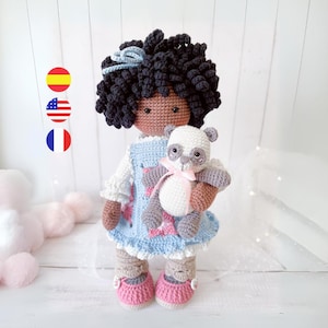 Luna, romantic doll amigurumi crochet pattern, instant download in PDF / English - French - Spanish