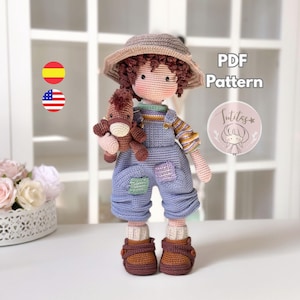Patrón de muñeco amigurumi Tommy y su caballo, inspirado en Sarah Kay de ganchillo, PDF descarga inmediata / Inglés, Español