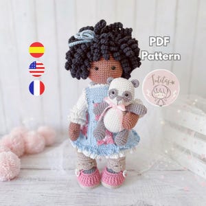 Luna, patrón de muñeca a crochet amigurumi con su panda súper tierno, tutorial de descarga inmediata en PDF /Ingles - Español - Francés