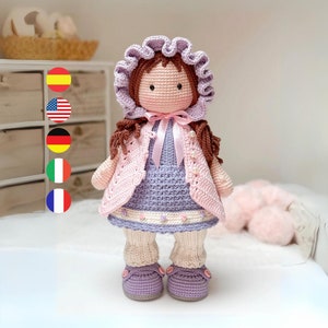 Emma doll pattern, amigurumi tutorial, instant download PDF / English - Spanish, Italian, French and Deutsch