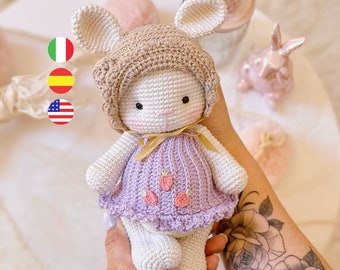 Pompom, gehäkeltes Amigurumi-Osterhasen-Muster, herunterladbare PDF-Coniglietti /Englisch – Spanisch – Italienisch