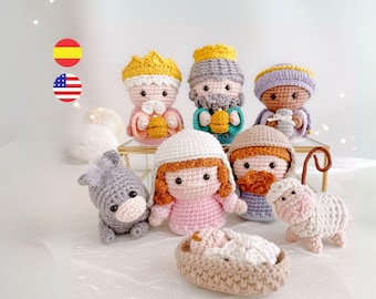 Tiny nativity Christmas amigurumi crochet pattern, PDF instant download / English - Spanish