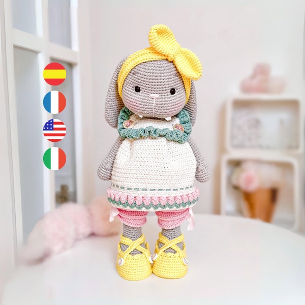 Olivia, conejita de pascua amigurumi a crochet, patrón en PDF descargable / English - Spanish - Français - Italian