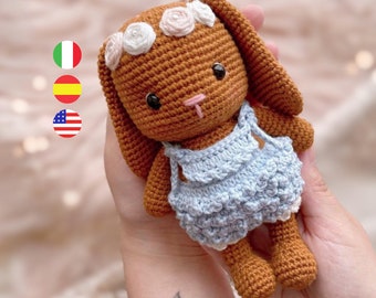 Pascuala the easter rabbit amigurumi crochet pattern, PDF.  / English, Español, Italian