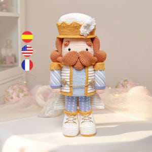 Otto Amigurumi-Nussknacker-Anleitung, gehäkelter Weihnachtssoldat, herunterladbare PDF-Datei / Englisch - Spanisch - Französisch