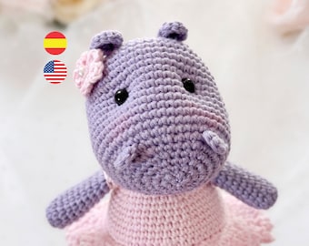 Jacinta the hippo amigurumi crochet pattern PDF / English - Spanish